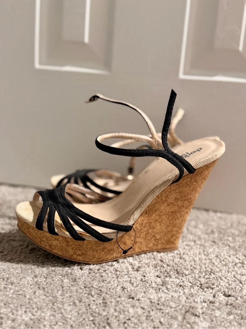 Black Strappy Cork Platform Sandals - Women's